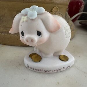 Precious Moments Pig Figurine That States "You're Worth Your Weight In Gold".